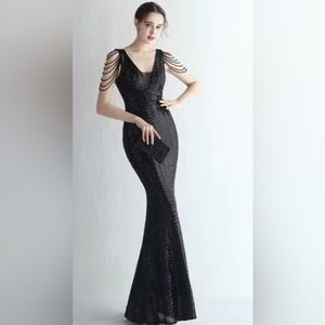 Glamorous Black Sequin Backless Dress